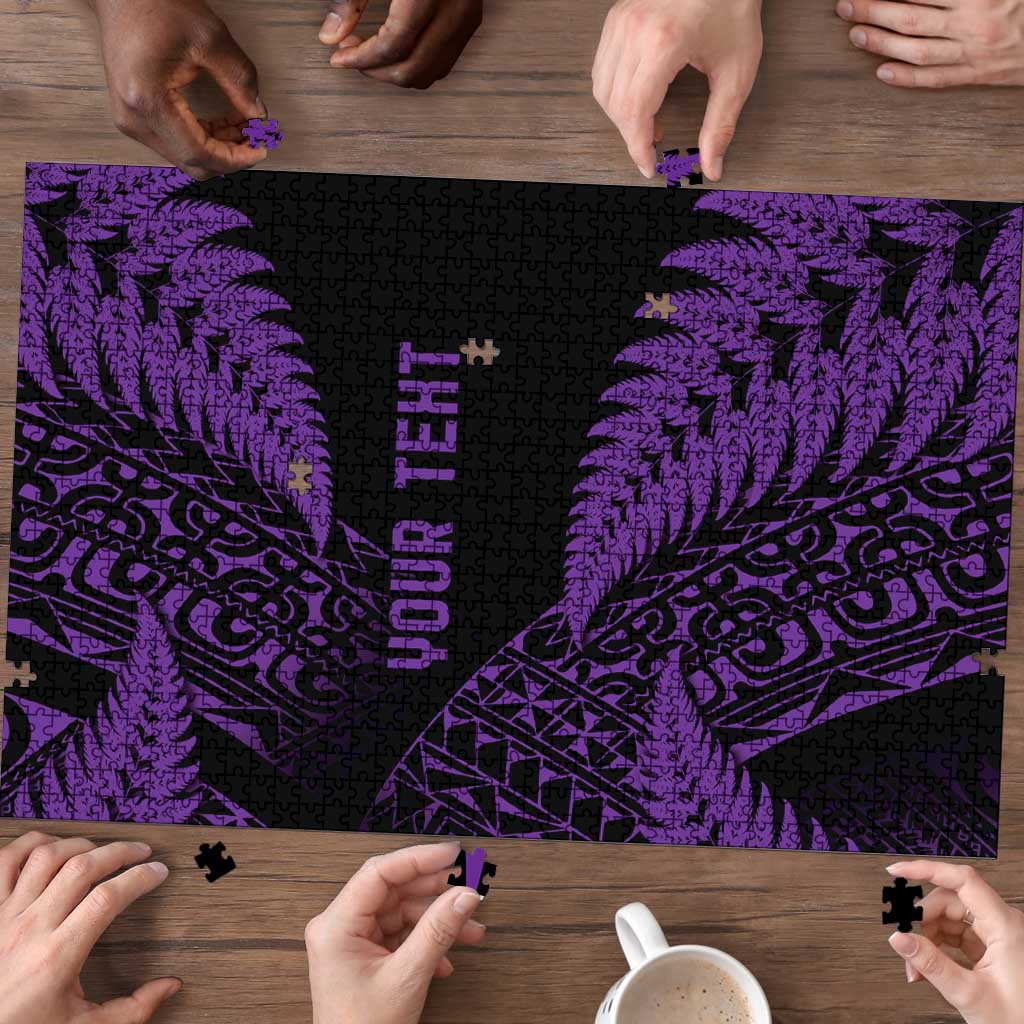 New Zealand Rugby Pacific Personalised Puzzle All Purple Maori Pasifika Fern Pattern - Polynesian Pride