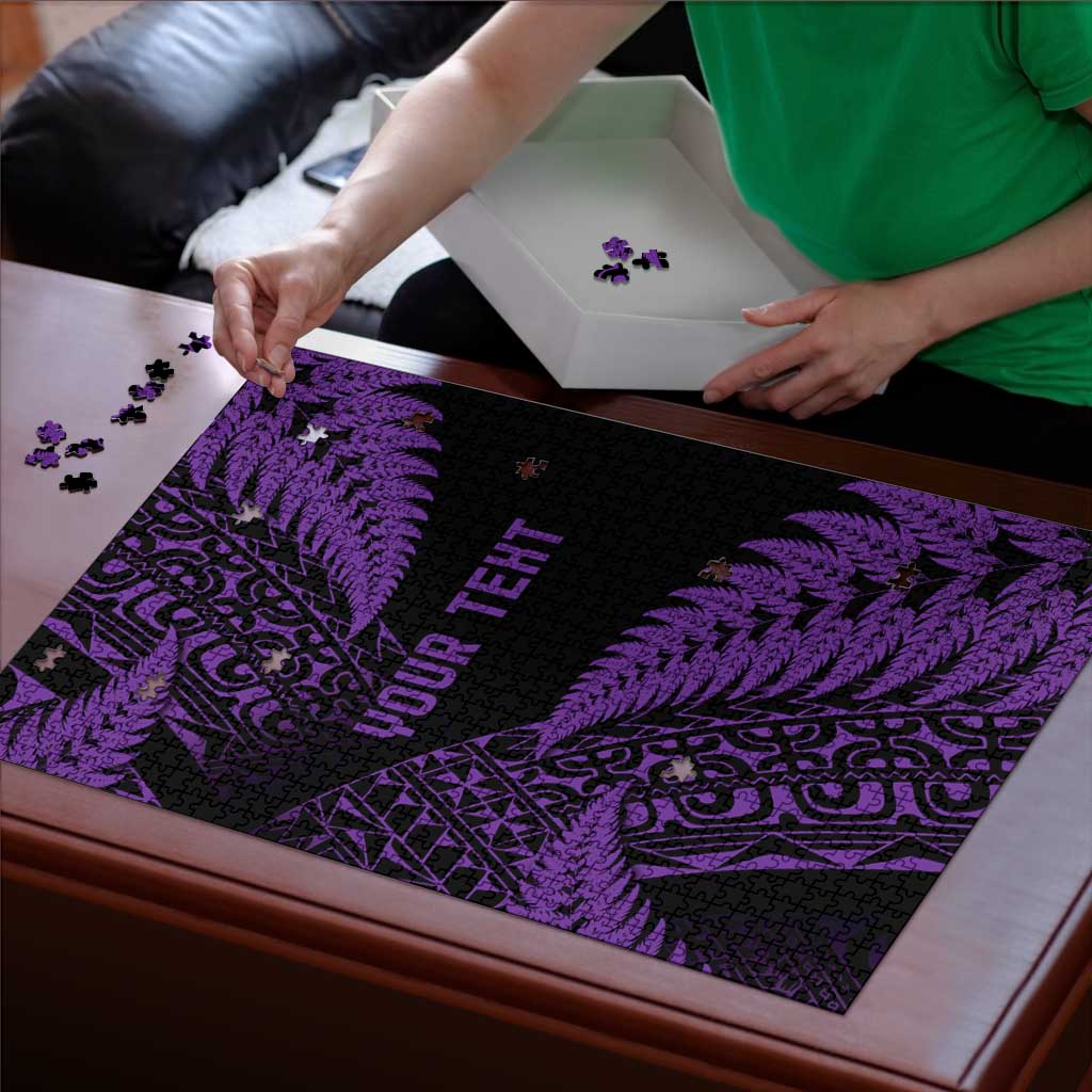 New Zealand Rugby Pacific Personalised Puzzle All Purple Maori Pasifika Fern Pattern - Polynesian Pride
