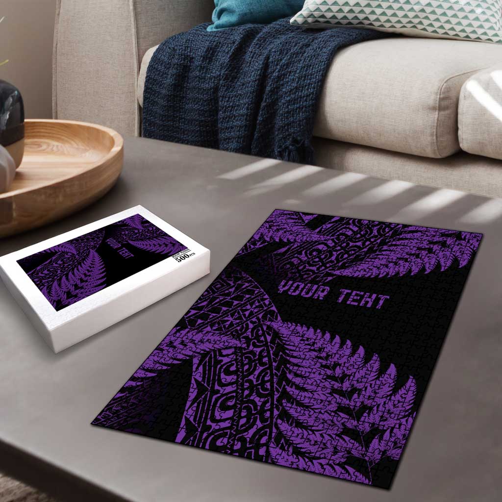 New Zealand Rugby Pacific Personalised Puzzle All Purple Maori Pasifika Fern Pattern - Polynesian Pride
