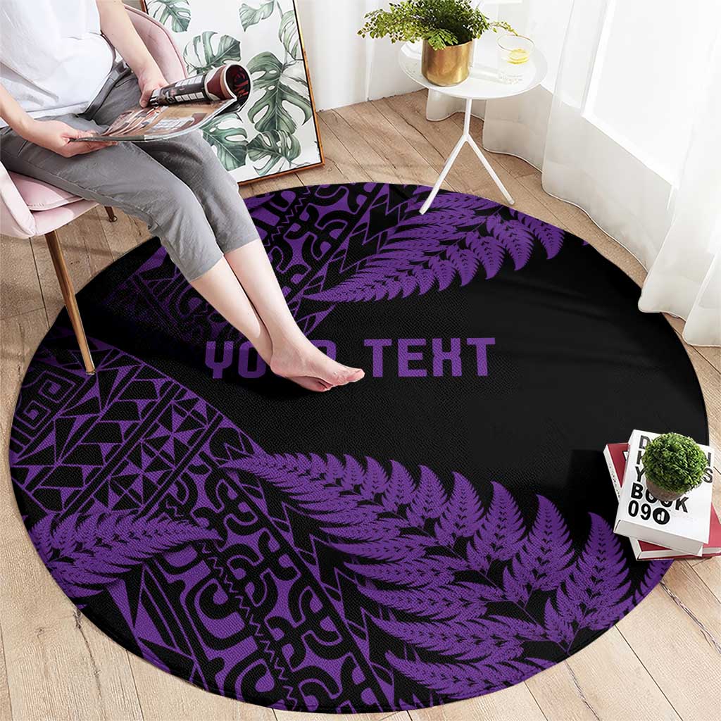 New Zealand Rugby Pacific Personalised Round Carpet All Purple Maori Pasifika Fern Pattern