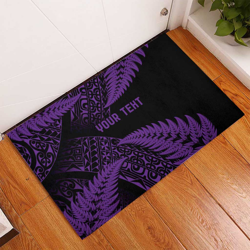 New Zealand Rugby Pacific Personalised Rubber Doormat All Purple Maori Pasifika Fern Pattern