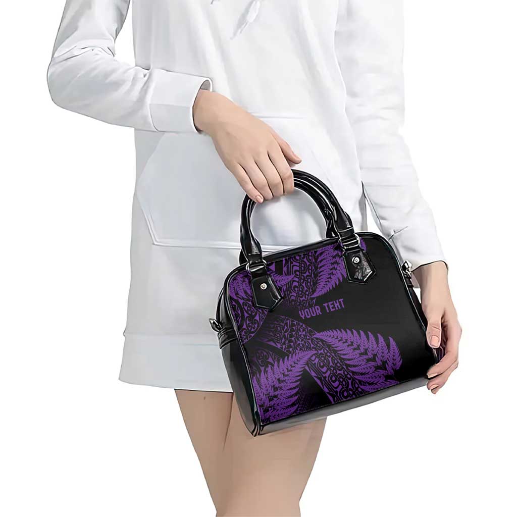 New Zealand Rugby Pacific Personalised Shoulder Handbag All Purple Maori Pasifika Fern Pattern