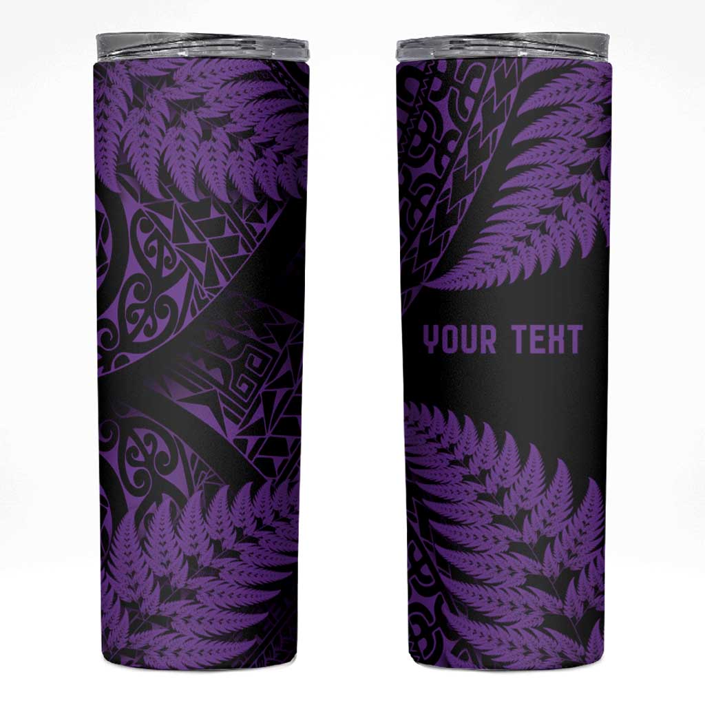 New Zealand Rugby Pacific Personalised Skinny Tumbler All Purple Maori Pasifika Fern Pattern
