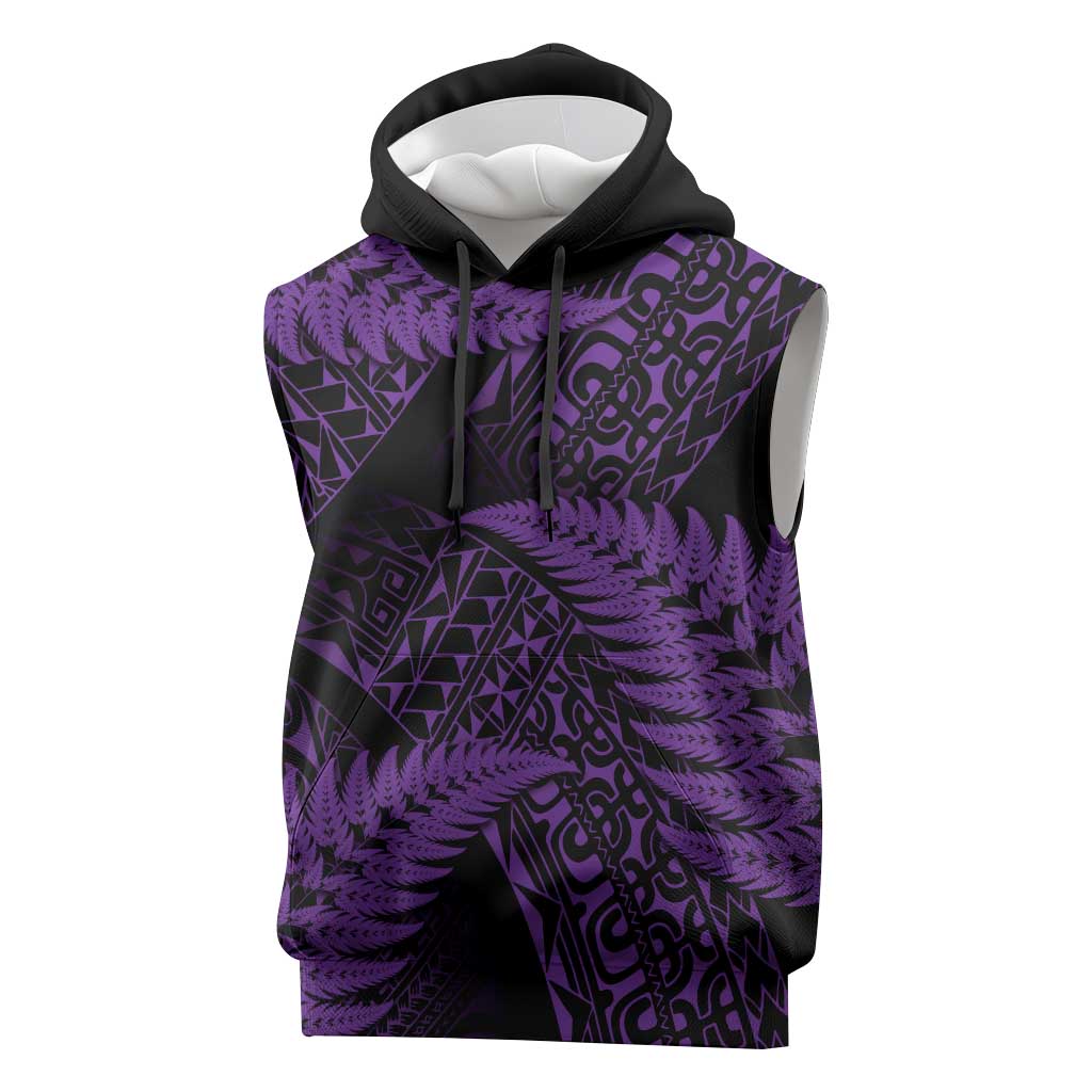 New Zealand Rugby Pacific Personalised Sleeveless Hoodie All Purple Maori Pasifika Fern Pattern - Polynesian Pride