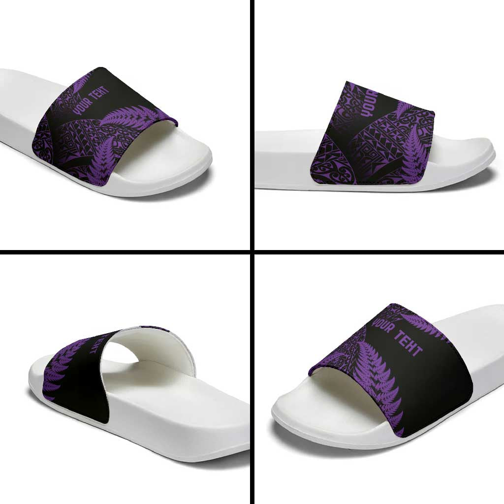 New Zealand Rugby Pacific Personalised Slide Sandals All Purple Maori Pasifika Fern Pattern - Polynesian Pride