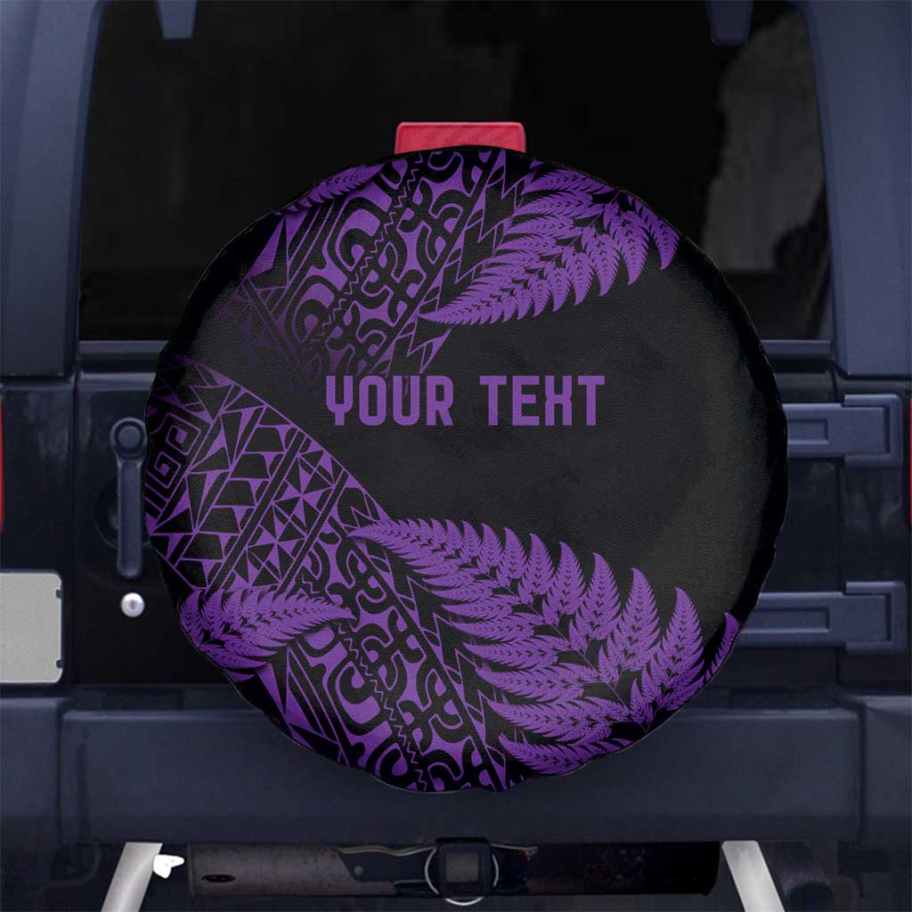 New Zealand Rugby Pacific Personalised Spare Tire Cover All Purple Maori Pasifika Fern Pattern