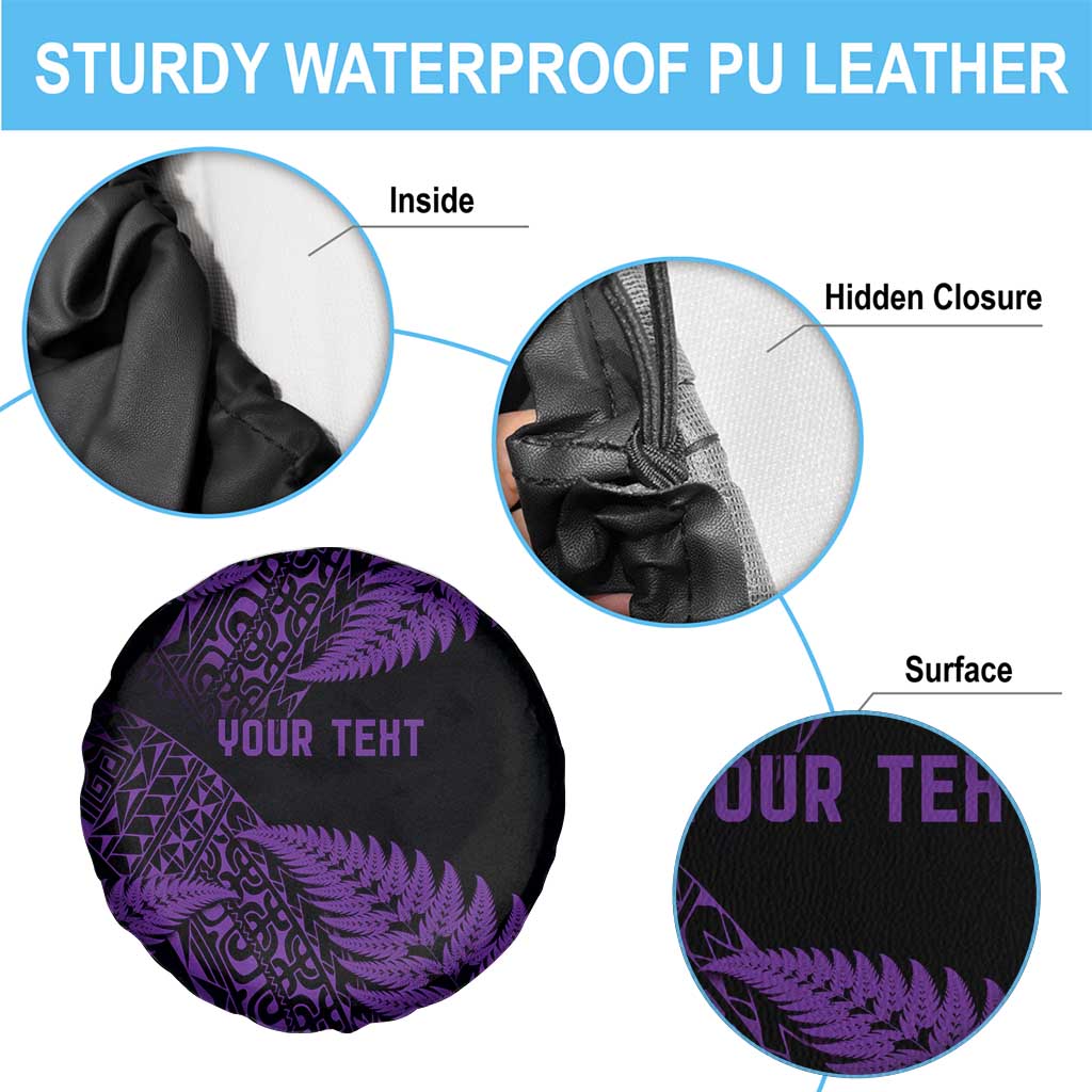 New Zealand Rugby Pacific Personalised Spare Tire Cover All Purple Maori Pasifika Fern Pattern