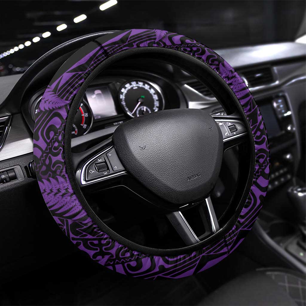 New Zealand Rugby Pacific Steering Wheel Cover All Purple Maori Pasifika Fern Pattern