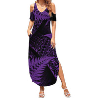 New Zealand Rugby Pacific Personalised Summer Maxi Dress All Purple Maori Pasifika Fern Pattern