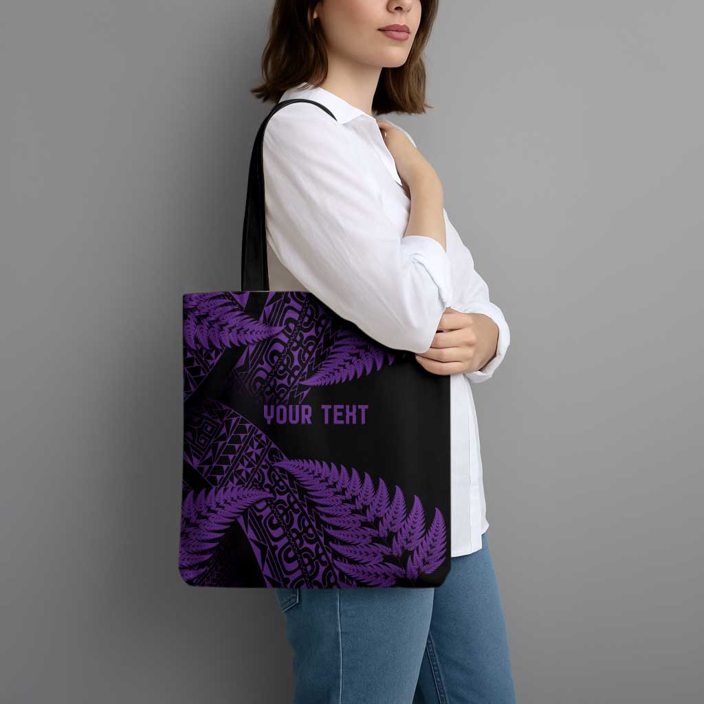 New Zealand Rugby Pacific Personalised Tote Bag All Purple Maori Pasifika Fern Pattern - Polynesian Pride