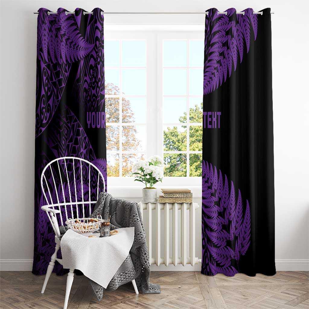 New Zealand Rugby Pacific Personalised Window Curtain All Purple Maori Pasifika Fern Pattern