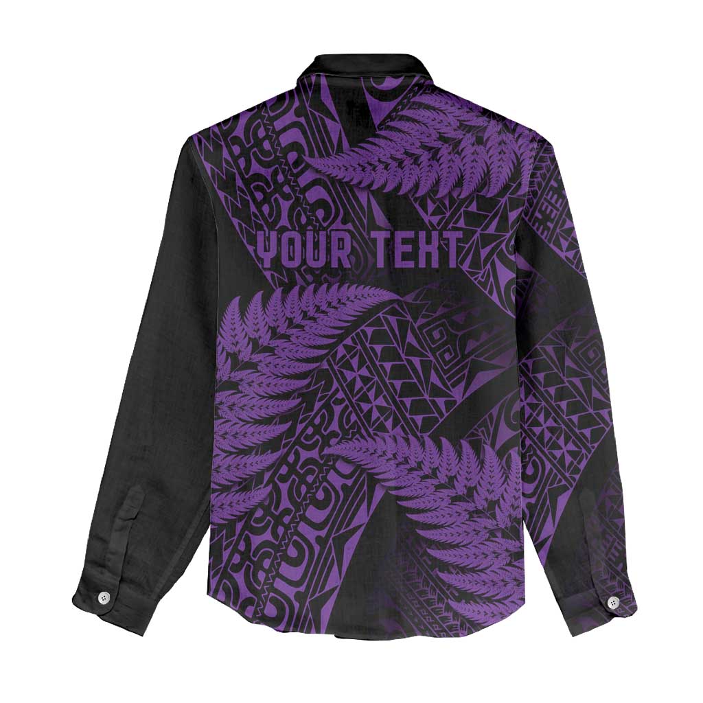 New Zealand Rugby Pacific Personalised Women Casual Shirt All Purple Maori Pasifika Fern Pattern