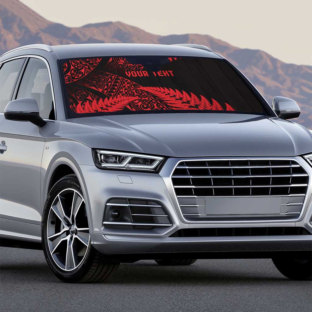 New Zealand Rugby Pacific Personalised Auto Sun Shade All Red Maori Pasifika Fern Pattern - Polynesian Pride