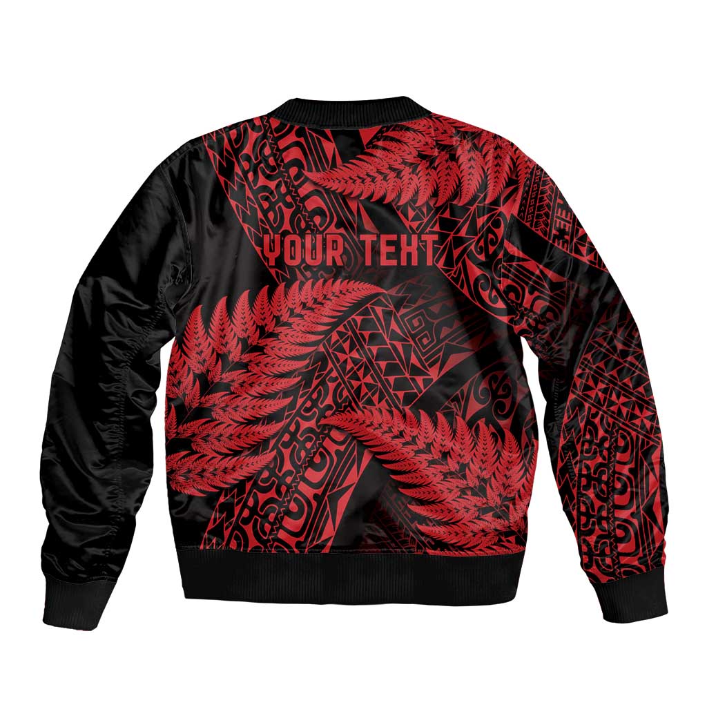 New Zealand Rugby Pacific Personalised Bomber Jacket All Red Maori Pasifika Fern Pattern