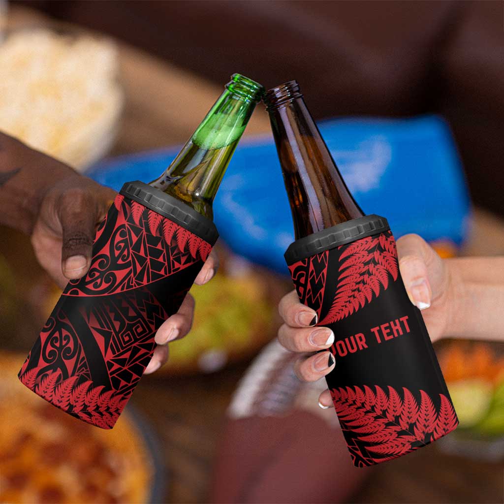New Zealand Rugby Pacific Personalised 4 in 1 Can Cooler Tumbler All Red Maori Pasifika Fern Pattern