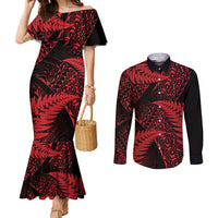 New Zealand Rugby Pacific Personalised Couples Matching Mermaid Dress and Long Sleeve Button Shirt All Red Maori Pasifika Fern Pattern