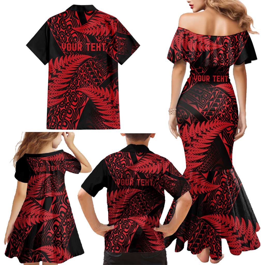 New Zealand Rugby Pacific Personalised Family Matching Mermaid Dress and Hawaiian Shirt All Red Maori Pasifika Fern Pattern
