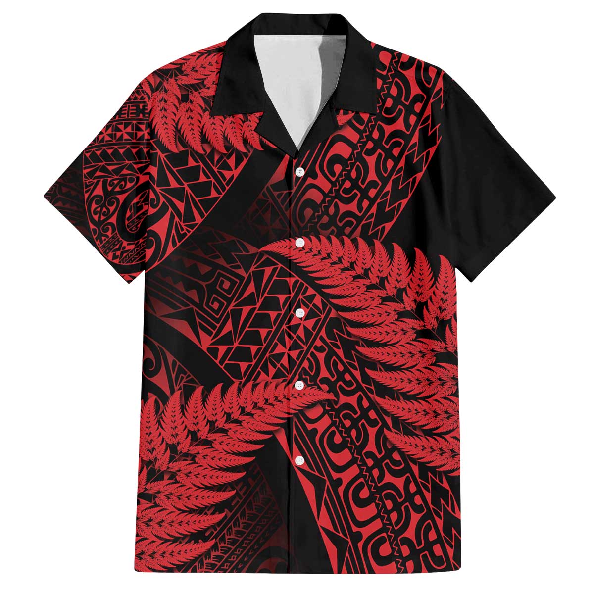 New Zealand Rugby Pacific Personalised Family Matching Off The Shoulder Long Sleeve Dress and Hawaiian Shirt All Red Maori Pasifika Fern Pattern