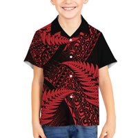 New Zealand Rugby Pacific Personalised Family Matching Off The Shoulder Long Sleeve Dress and Hawaiian Shirt All Red Maori Pasifika Fern Pattern