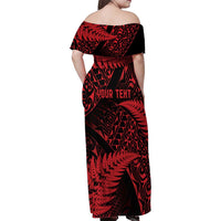 New Zealand Rugby Pacific Personalised Family Matching Off Shoulder Maxi Dress and Hawaiian Shirt All Red Maori Pasifika Fern Pattern