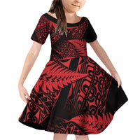 New Zealand Rugby Pacific Personalised Family Matching Off Shoulder Short Dress and Hawaiian Shirt All Red Maori Pasifika Fern Pattern