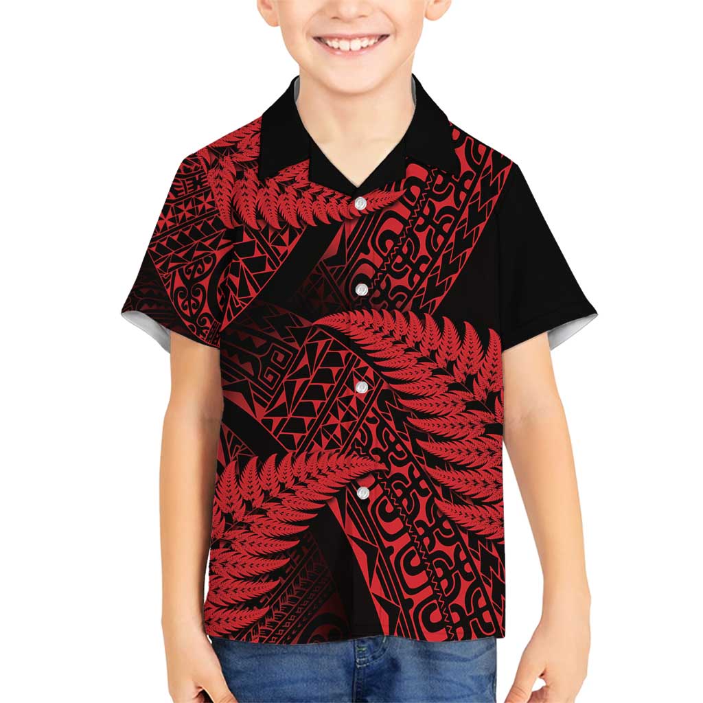 New Zealand Rugby Pacific Personalised Family Matching Off Shoulder Short Dress and Hawaiian Shirt All Red Maori Pasifika Fern Pattern