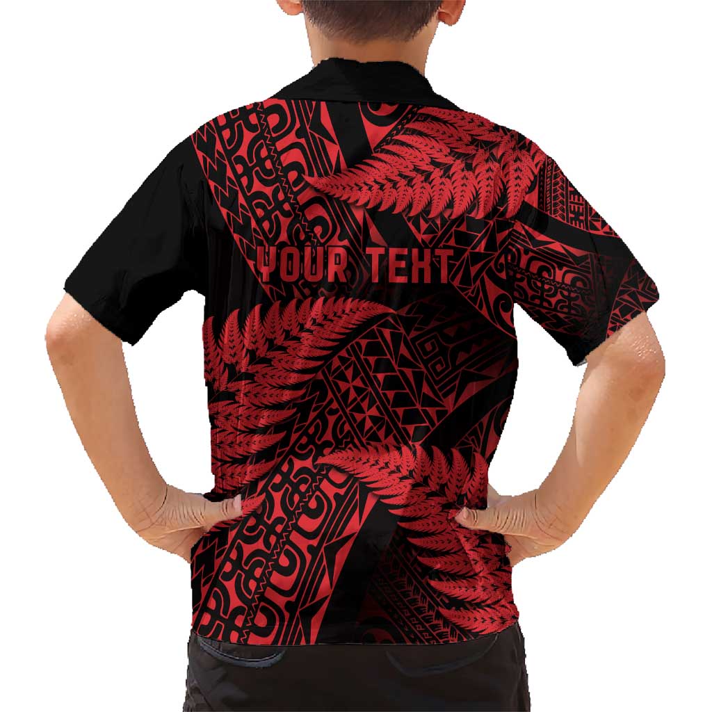 New Zealand Rugby Pacific Personalised Family Matching Short Sleeve Bodycon Dress and Hawaiian Shirt All Red Maori Pasifika Fern Pattern