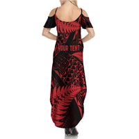 New Zealand Rugby Pacific Personalised Family Matching Summer Maxi Dress and Hawaiian Shirt All Red Maori Pasifika Fern Pattern