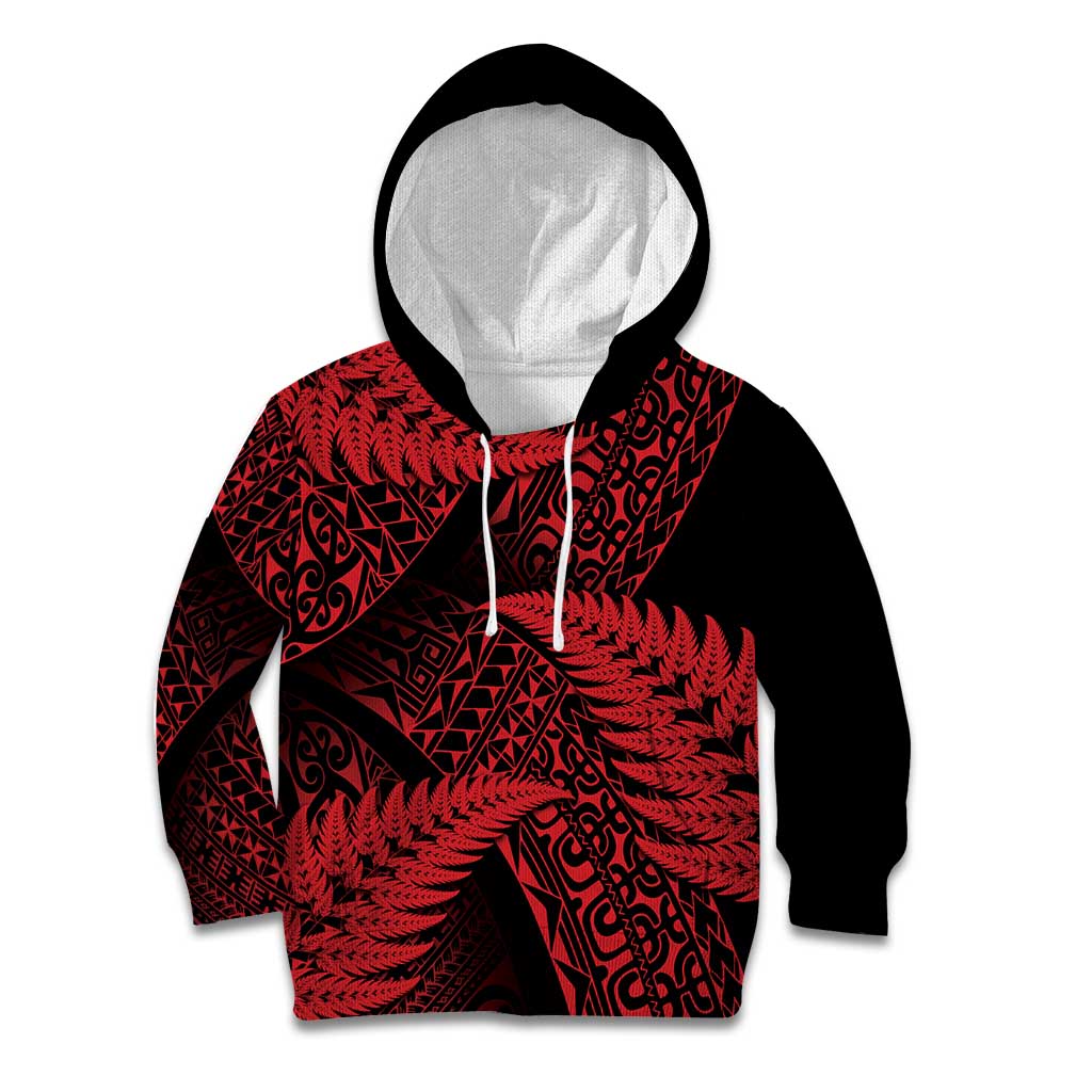 New Zealand Rugby Pacific Personalised Kid Hoodie All Red Maori Pasifika Fern Pattern