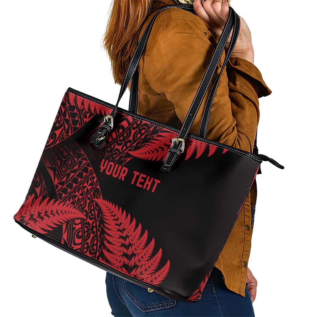 New Zealand Rugby Pacific Personalised Leather Tote Bag All Red Maori Pasifika Fern Pattern