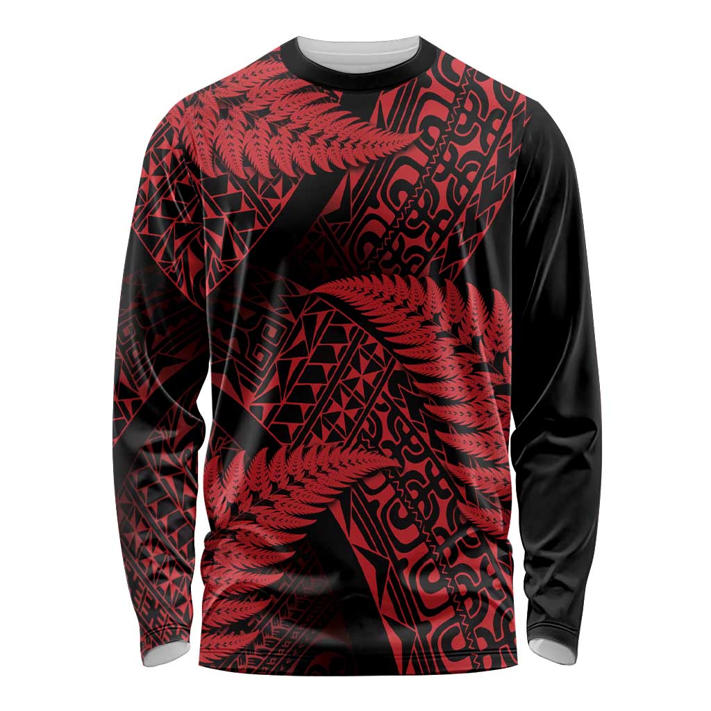 New Zealand Rugby Pacific Personalised Long Sleeve Shirt All Red Maori Pasifika Fern Pattern