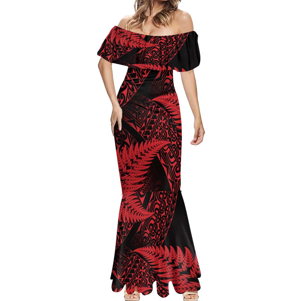 New Zealand Rugby Pacific Personalised Mermaid Dress All Red Maori Pasifika Fern Pattern