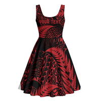 New Zealand Rugby Pacific Personalised Midi Dress All Red Maori Pasifika Fern Pattern - Polynesian Pride