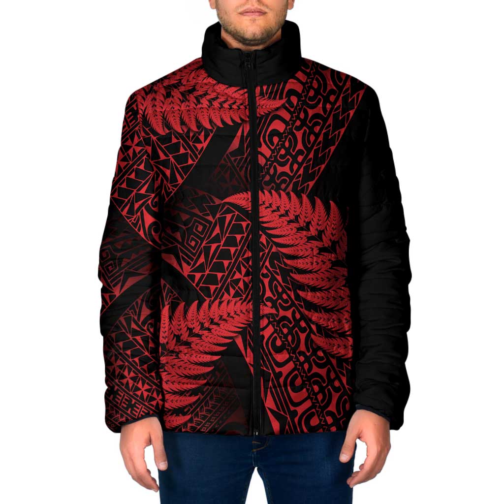 New Zealand Rugby Pacific Personalised Padded Jacket All Red Maori Pasifika Fern Pattern - Polynesian Pride