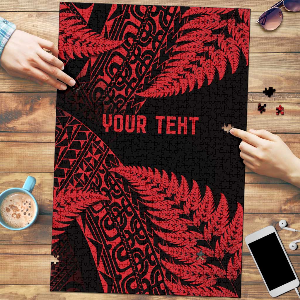 New Zealand Rugby Pacific Personalised Puzzle All Red Maori Pasifika Fern Pattern - Polynesian Pride