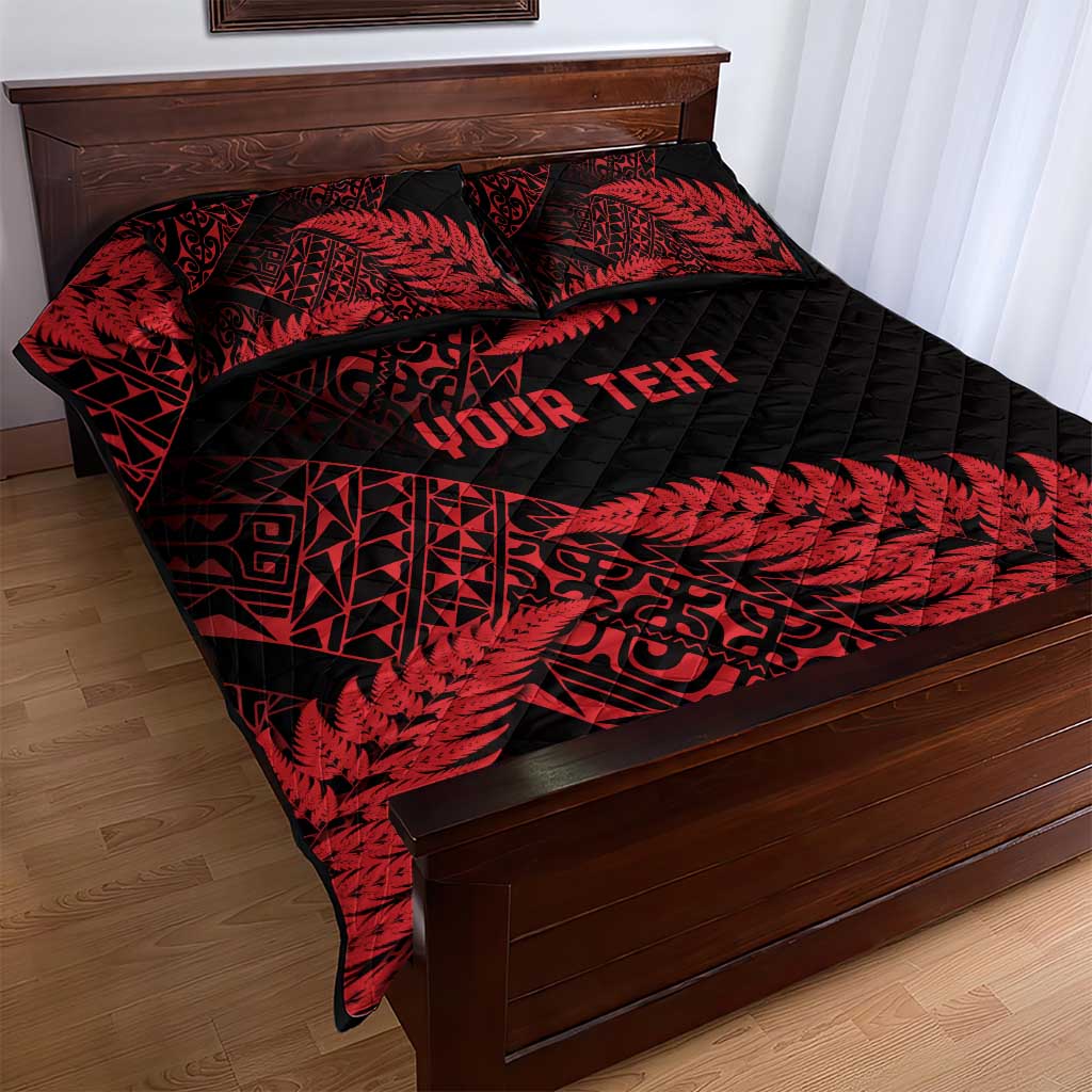 New Zealand Rugby Pacific Personalised Quilt Bed Set All Red Maori Pasifika Fern Pattern