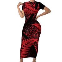 New Zealand Rugby Pacific Personalised Short Sleeve Bodycon Dress All Red Maori Pasifika Fern Pattern
