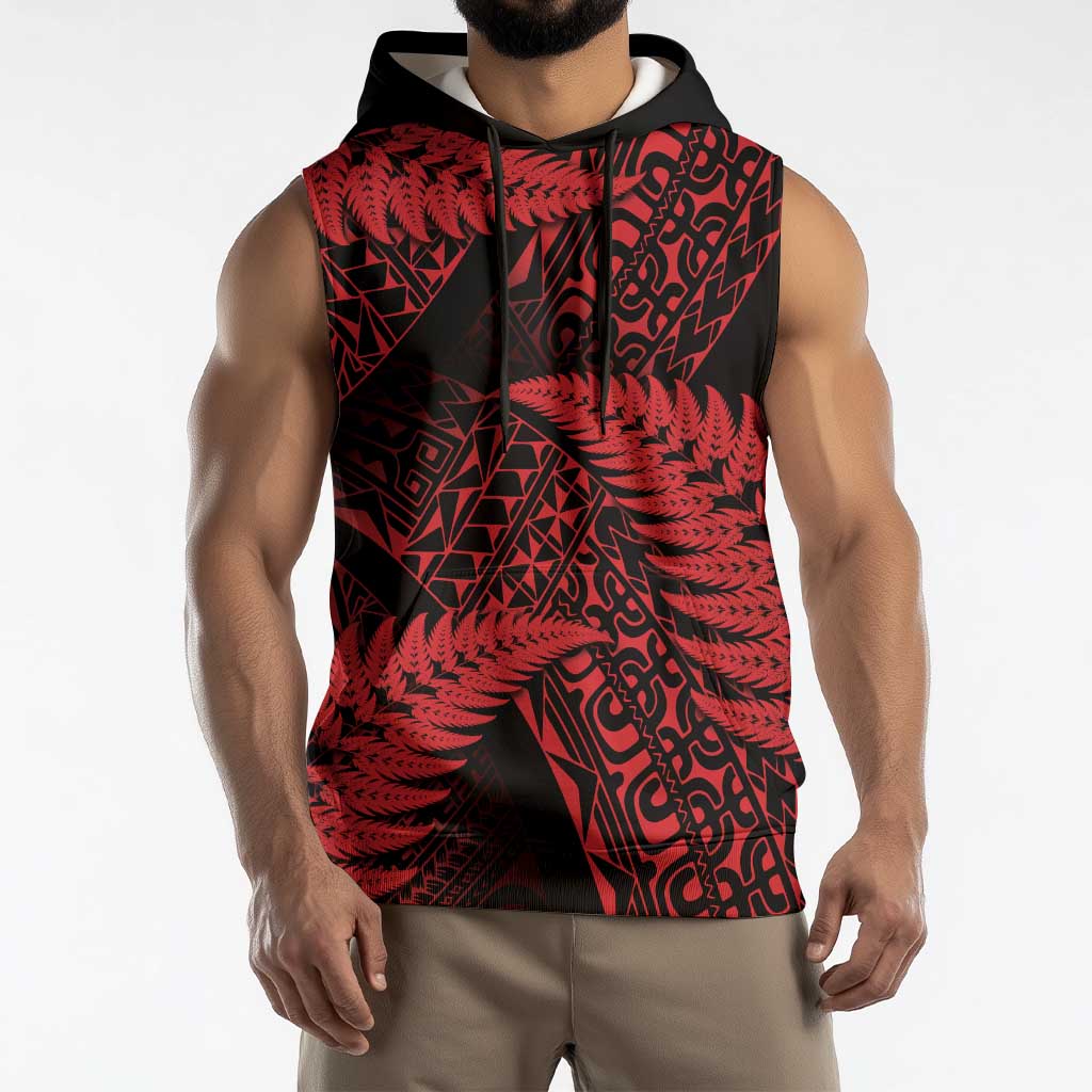 New Zealand Rugby Pacific Personalised Sleeveless Hoodie All Red Maori Pasifika Fern Pattern - Polynesian Pride
