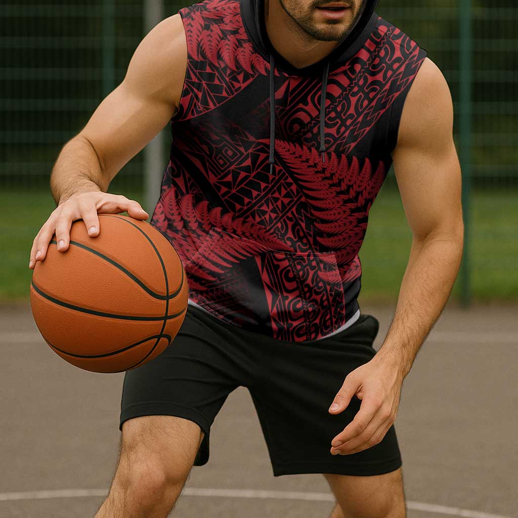 New Zealand Rugby Pacific Personalised Sleeveless Hoodie All Red Maori Pasifika Fern Pattern - Polynesian Pride