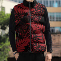 New Zealand Rugby Pacific Personalised Sleeveless Puffer Jacket All Red Maori Pasifika Fern Pattern - Polynesian Pride