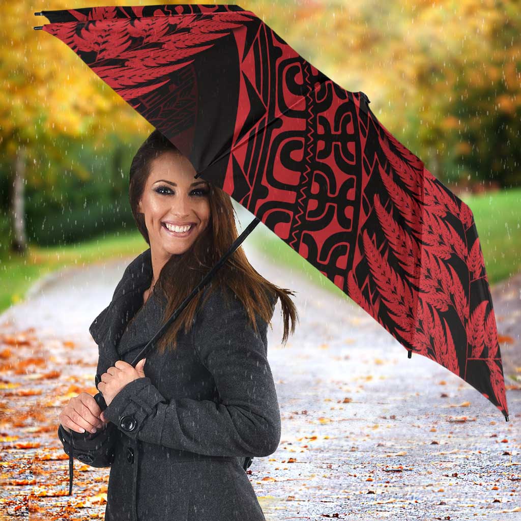 New Zealand Rugby Pacific Personalised Umbrella All Red Maori Pasifika Fern Pattern - Polynesian Pride