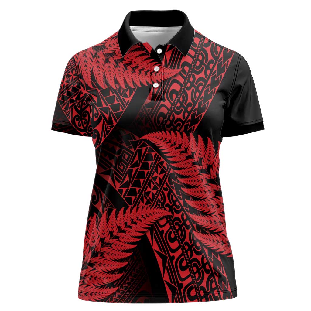 New Zealand Rugby Pacific Personalised Women Polo Shirt All Red Maori Pasifika Fern Pattern