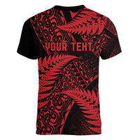 New Zealand Rugby Pacific Personalised Women V-Neck T-Shirt All Red Maori Pasifika Fern Pattern