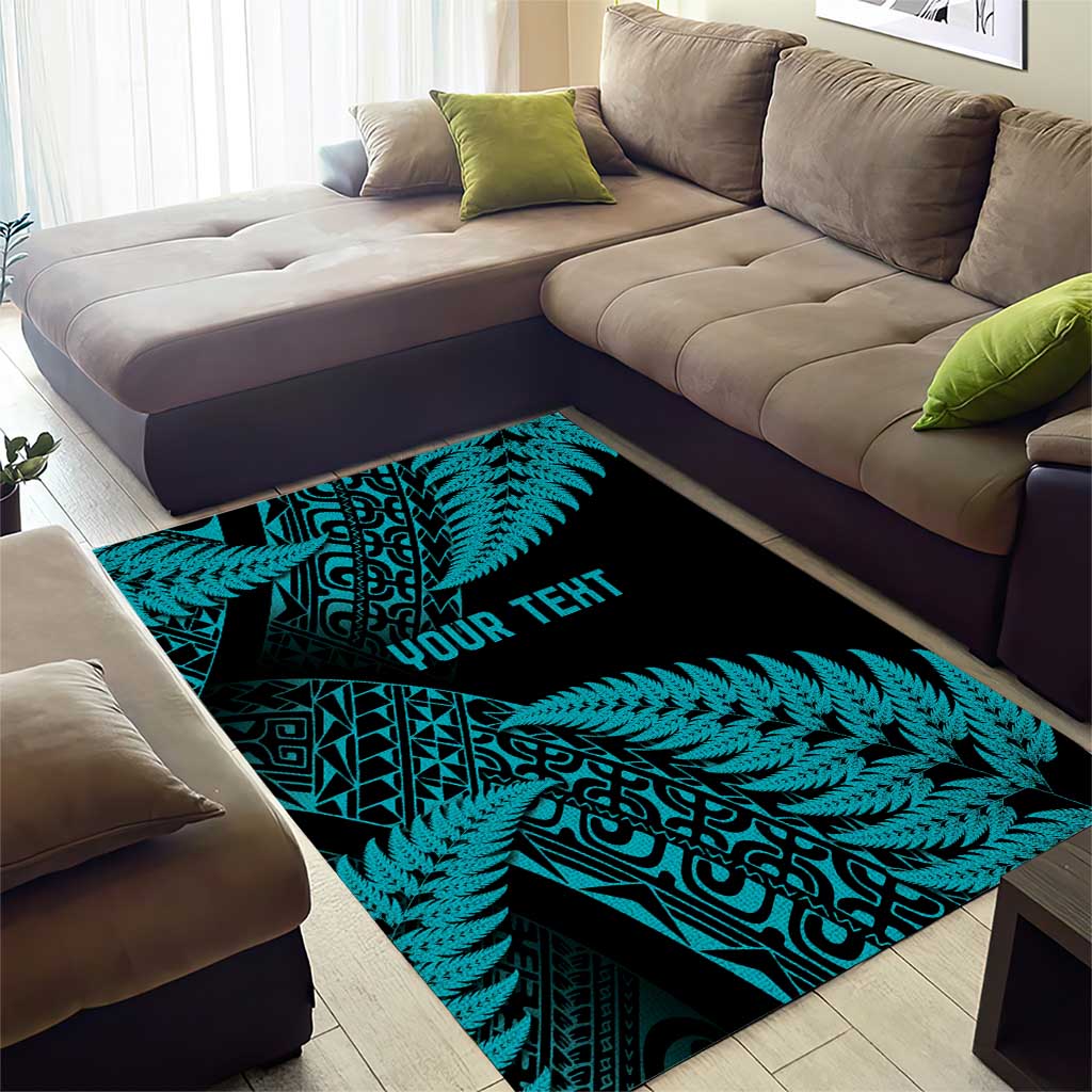 New Zealand Rugby Pacific Personalised Area Rug All Turquoise Maori Pasifika Fern Pattern