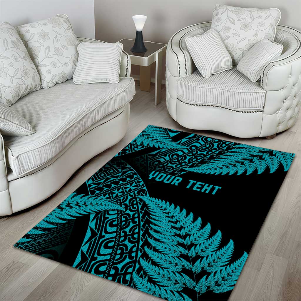 New Zealand Rugby Pacific Personalised Area Rug All Turquoise Maori Pasifika Fern Pattern
