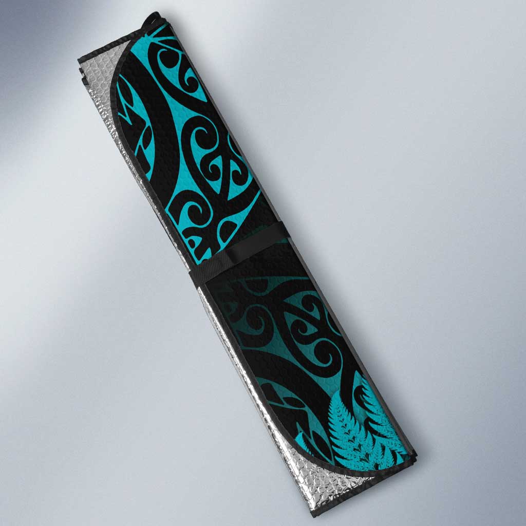 New Zealand Rugby Pacific Personalised Auto Sun Shade All Turquoise Maori Pasifika Fern Pattern - Polynesian Pride