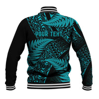 New Zealand Rugby Pacific Personalised Baseball Jacket All Turquoise Maori Pasifika Fern Pattern