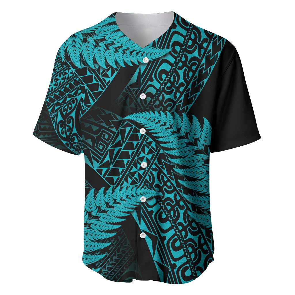 New Zealand Rugby Pacific Personalised Baseball Jersey All Turquoise Maori Pasifika Fern Pattern