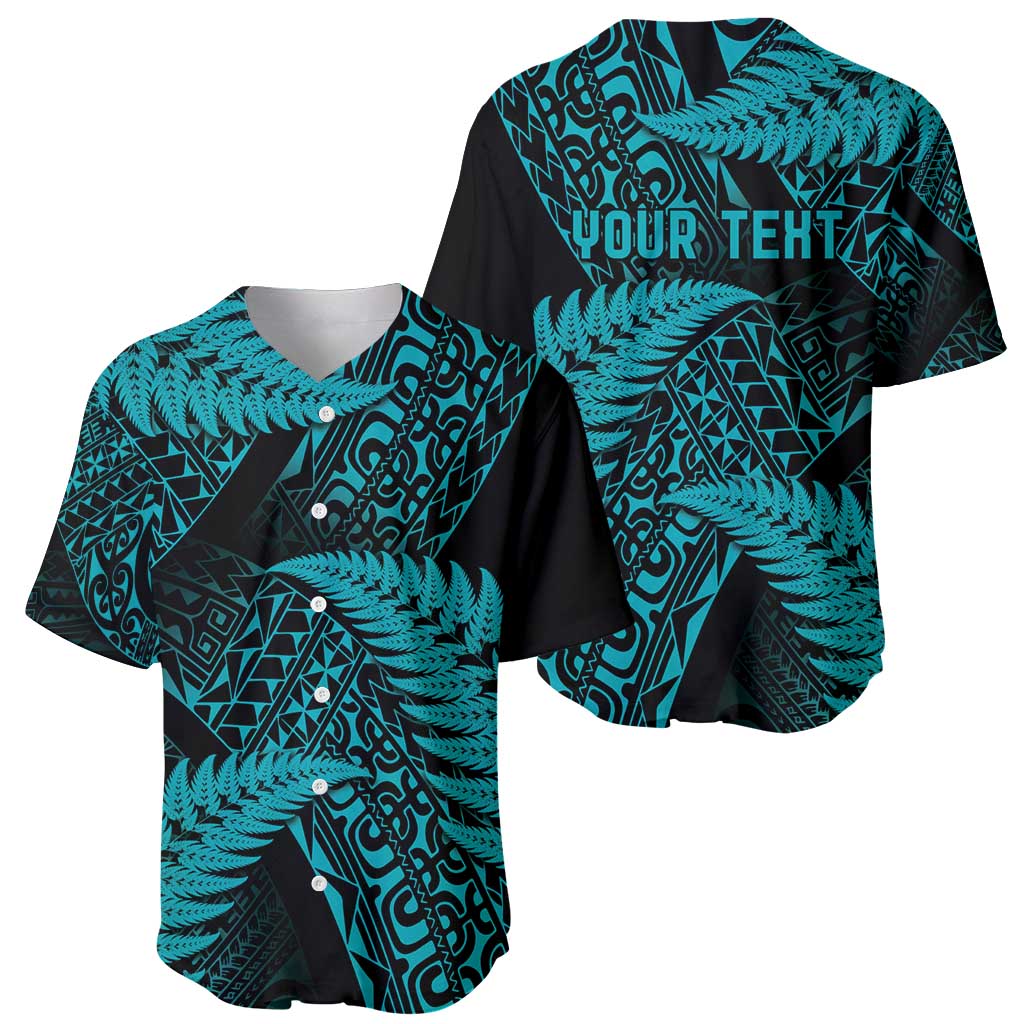 New Zealand Rugby Pacific Personalised Baseball Jersey All Turquoise Maori Pasifika Fern Pattern