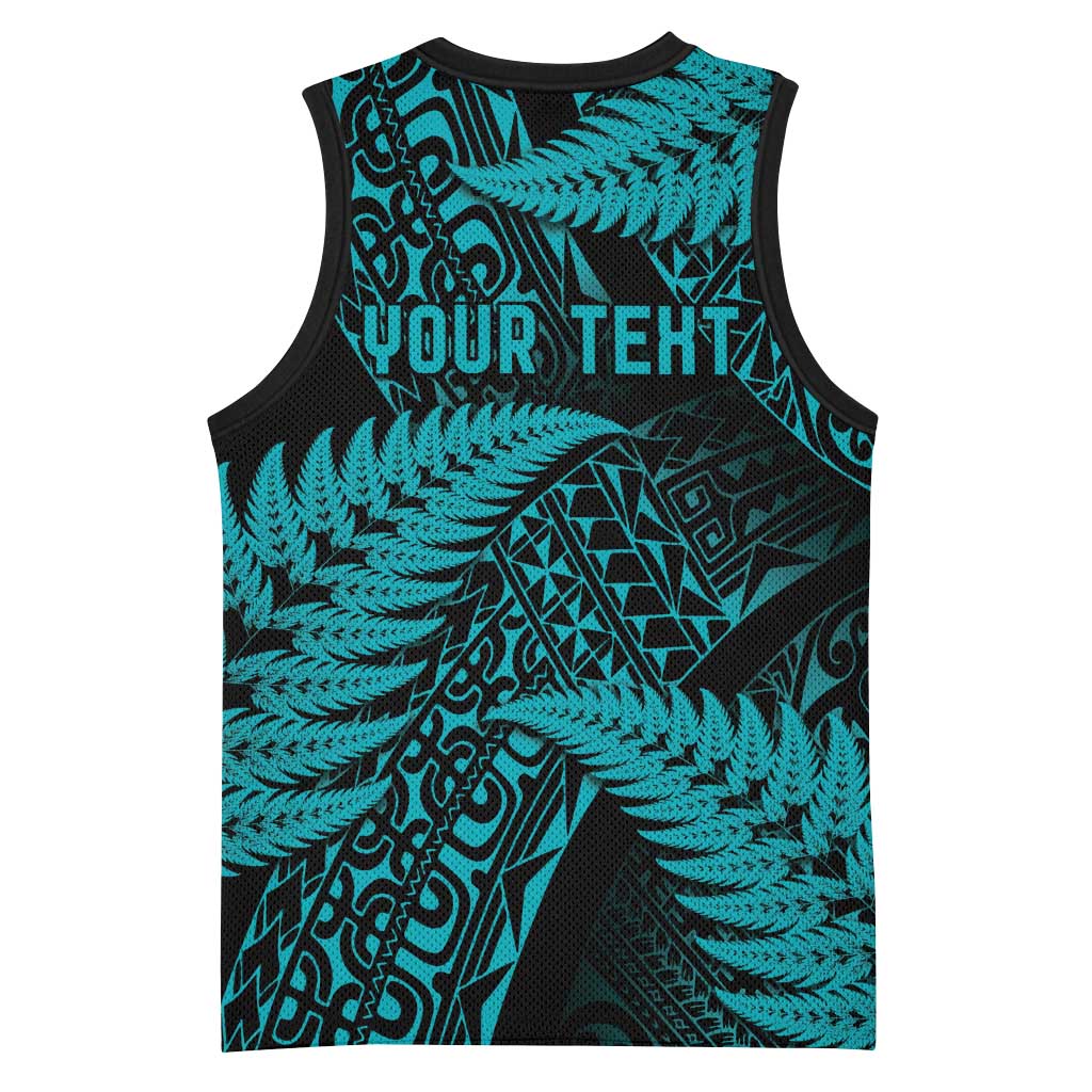 New Zealand Rugby Pacific Personalised Basketball Jersey All Turquoise Maori Pasifika Fern Pattern - Polynesian Pride